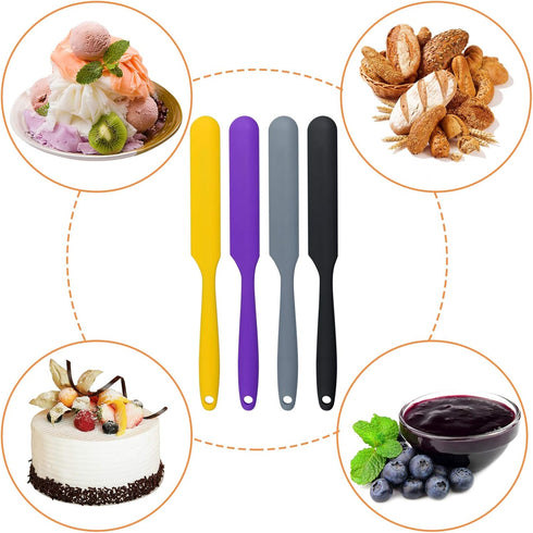 4pcs Silicone Spatula Set, Heat Resistant Non-Stick Baking Tools in 4 Colors for Mixing Batter