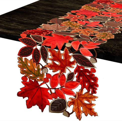 Simhomsen Embroidered Leaves Table Runner for Thanksgiving, Fall Decorations, Dresser Scarf (14 × 53 inches)