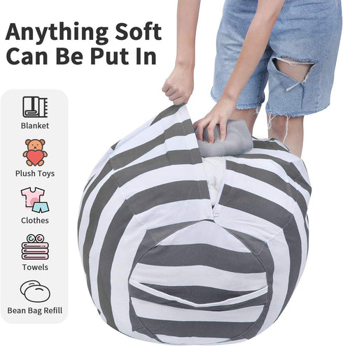 Miaowater 2 PCS Stuffed Animal Storage Bean Bag Chair Cover, Cotton Canvas with Zipper, Grey 24"