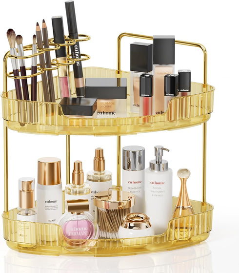 EUHOME 2-Tier Corner Bathroom Counter Organizer Makeup Cosmetic Storage, Tool-Free Installation Acrylic
