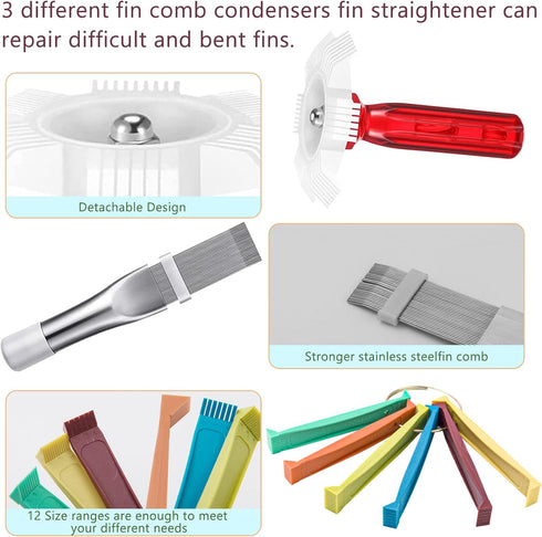 5 Pcs Air Conditioner Fin Cleaner Set, 3 Different AC Fin Comb, 2 Different Brush for Evaporator Radiator Repair