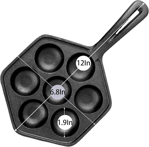 WUWEOT Nonstick Aebleskiver Pan, Cast Iron Takoyaki Griddle for Making Pancake Balls, Poffertjes, and Thai Kanom Krok