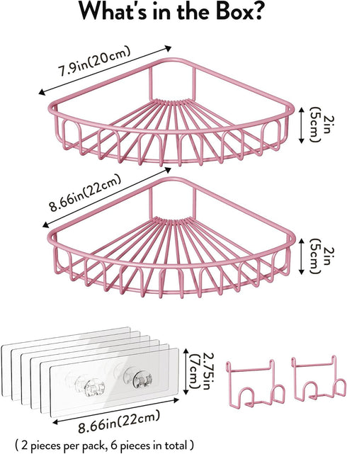 2 2 Pack, 90-Degree Orimade Corner Shower Caddy with Hooks Wall Mounted Metal Bathroom Shelf Storage Organizer Adhesive