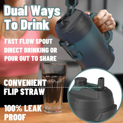 Zukro 1 Gallon Water Jug, 128 oz Large Stainless Steel Sport Water Bottle, Triple Wall Insulated, Leak Proof, Cyan