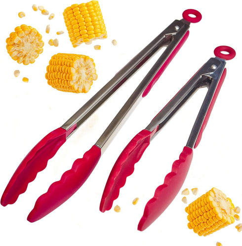 StarPack Premium Silicone Kitchen Tongs Set of 2, 9-Inch & 12-Inch, Stainless Steel with Non-Stick Tips