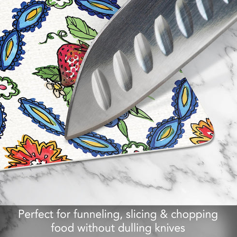 Cut N' Funnel Strawberry Garden Designer Flexible Cutting Board Mat, 15"x11.5", Made in the USA