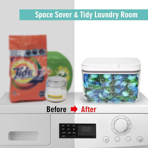 Pensino Laundry Pods Container Holder with Lid, Laundry Room Storage Container for Detergent Pods Laundry Powder Scent