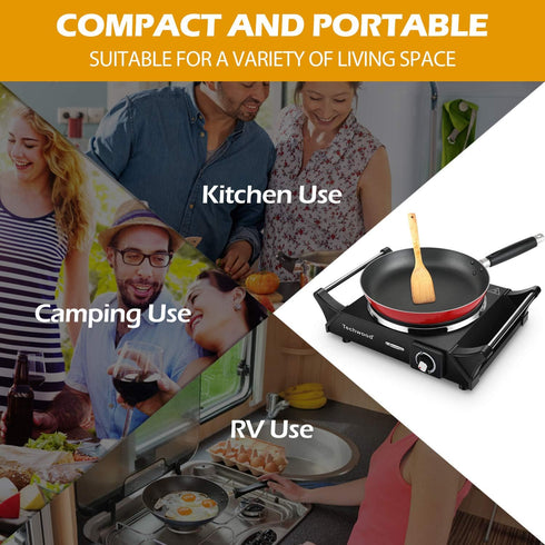 Techwood Hot Plate Portable Electric Stove, 1500W Countertop Single Burner with Adjustable Temperature, 7.5” Cooktop