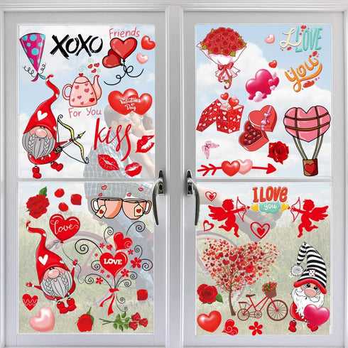 Valentine's Day Window Clings Decorations, 9 Sheets Window Stickers for Home, Office, Love Heart Decals