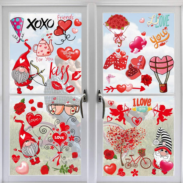 Valentine's Day Window Clings Decorations, 9 Sheets Window Stickers for Home, Office, Love Heart Decals