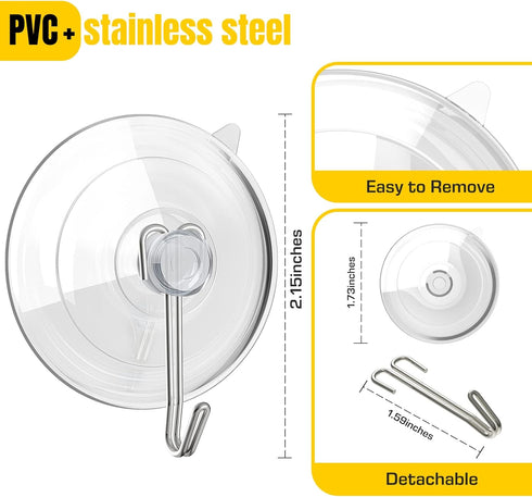 HangerSpace Suction Cup Hooks, 12 Pack Upgrade Clear PVC Window Suction Cups with Metal Hooks for Kitchen Bathroom