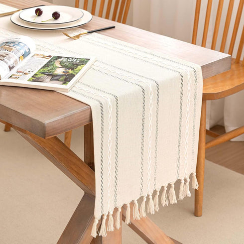 Decorations-Ivory-14 x72, 4-6 Table Runner, Rustic Farmhouse Linen Waterproof Table Runners for Holiday Party, Dresser