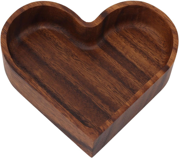 Pssopp Wooden Serving Platter, Heart Shape Smooth Textured Table Tray for Tea Food Snack Kitchen Utensils (14.5x14.5cm)