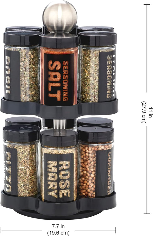 12 Countertop 5 Kamenstein Jar Madison Revolving Spice Rack with Spices Included, FREE Spice Refills for years, Black