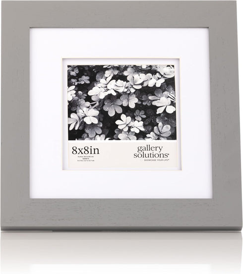 Gallery Solutions 8"x8" Flat Grey Wall Frame with Double White Mat for 5"x5" Photos