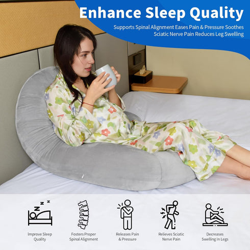 Pozico 51-Inch U-Shaped Full Body Pillow for Side Sleepers Cooling Pregnancy Pillow with Ear Piercing Design for Neck