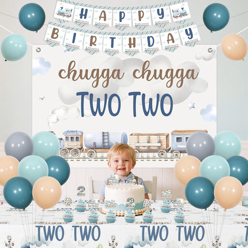 2nd 2nd Train Birthday Decoration Boy, Chugga Chugga Two Two Decorations Backdrop Banner Garland Cake Cupcake Topper