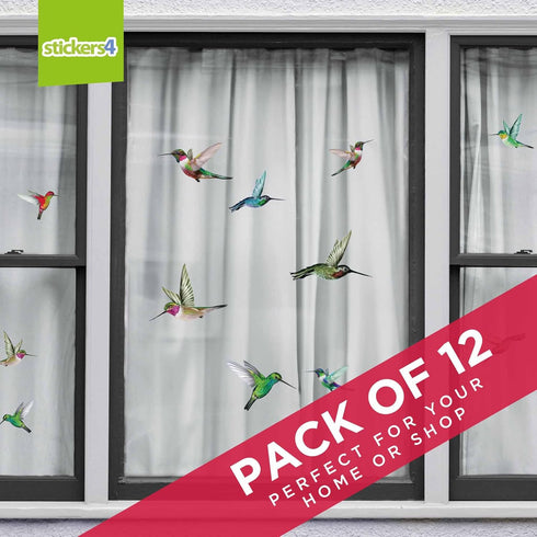 12-Pack Hummingbird Window Clings, Double-Sided Colorful Decals for Bird Strike Prevention