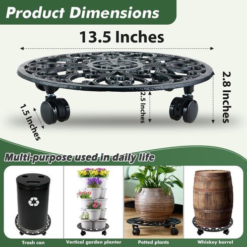 14 Inch 1 Pack Rolling Plant Stand with Wheels Metal Plant Caddy with Wheels Heavy Duty Round Plant Stand Indoor Iron