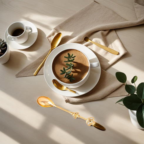 8 Pieces Golden Teaspoon Mini Gold Spoon with Crown, Stainless Steel Coffee Cake Spoon for Afternoon Tea