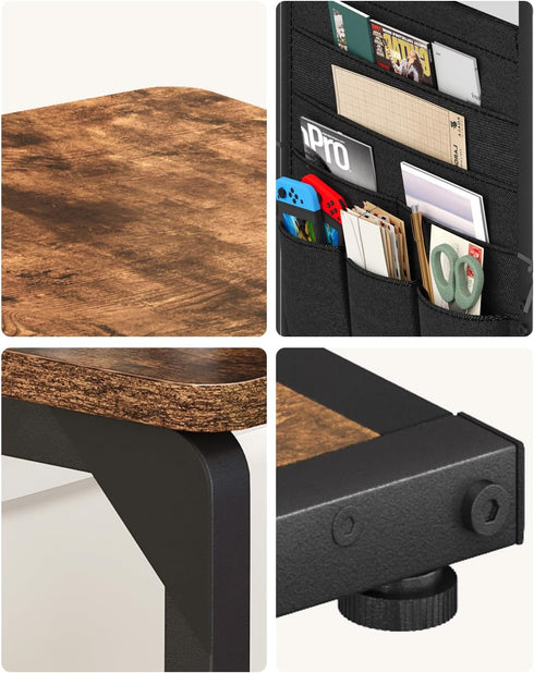 Vovonusy ET-P-BR1 Wood Pedestal Small TV Trays for Eating, C Shaped End Table Storage Bag, Sofa Side Table Couch Desk