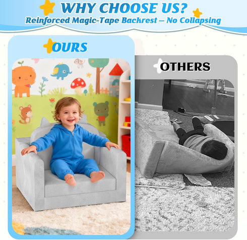ORWIPO Cozy Kids Sofa Bed with Removable Washable Cover & Backrest Foldable Toddler Chair, Crystal Velvet Furniture