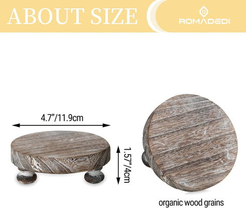 4 Counter Romadedi Farmhouse Wood Riser for Display- pcs Rustic Decor Mini Wooden Pedestal Stand Decorative Round Tray