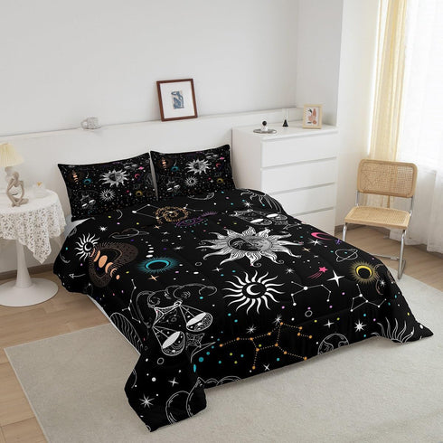 Set Sets Set Bohemian Sun Moon Comforter Queen Trippy Stars Style Bedding For Kids Teens Zodiac Libra Pattern Duvet