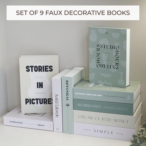 Set 9 Beautiful Decorative Books - of Boxes Enhance Your Coffee Table, Bookshelf or Mantel Shelf Decor - Aesthetic