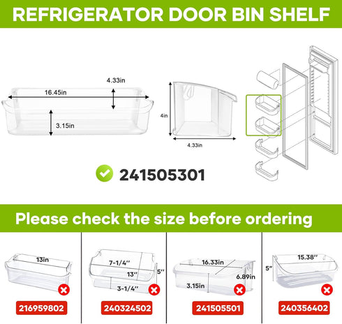 UPGRADED 241505301 Refrigerator Door Shelf Bin Compatible with Frigidaire Replacement Parts 241505300 AP3769131