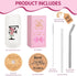 16oz Monogrammed Set, Personalized Initial Glass Cup for Women, Glass Cup with Lids and Straws, Gift Frosted Reusable