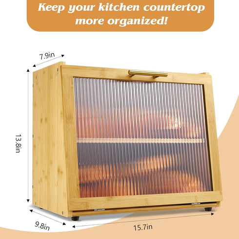 Joyvilla Countertop, Double Layer Bamboo Bread Box for Kitchen Bread Storage Container, Bread Box with Window, Large