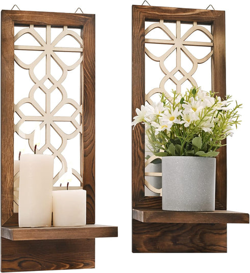 Set 2, Yorkmills Candle Sconces Wall Decor of Wall Candle Holder Rustic Home Decor, Farmhouse Wall Art Floating Mirror
