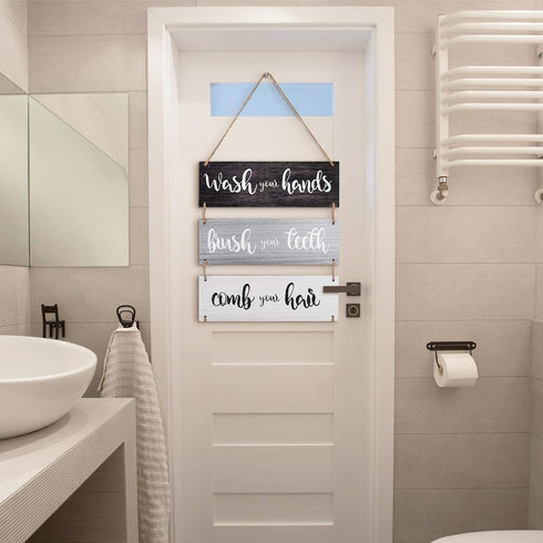 Jetec Bathroom Wall Decor - Bath Rules Wall Art Sign, Funny Wooden Hanging Sign for Home Bedroom