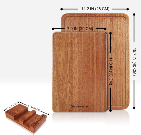 Sapevora Set 15.7x11.2&11.8X7.9IN Solid Teak Wood Cutting Board One Piece Non Glued Large Thick Crack Resistant Wooden