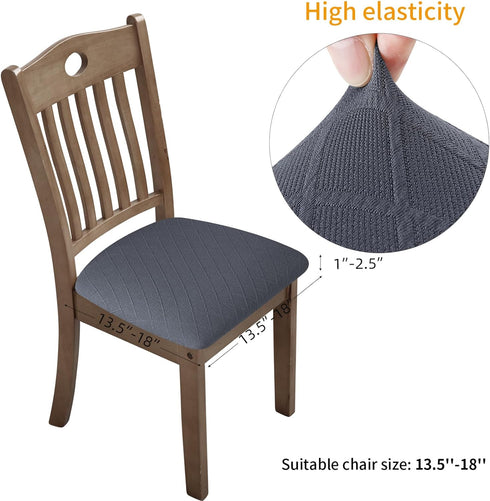 Stretch Chair Seat Covers, 6 PCS Removable Washable Dining Chair Covers, Anti-Dust Slipcovers for Dining Room, Gray