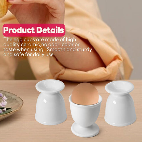 vibedor 4 Pcs Ceramic Egg Stand Holders, Porcelain Egg Holders White Egg Cups for Soft Boiled Eggs in Kitchen