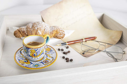 Fima ThatsArte.com Italian Ceramic Espresso Cup & Saucer, Raffaellesco, Handmade in Italy