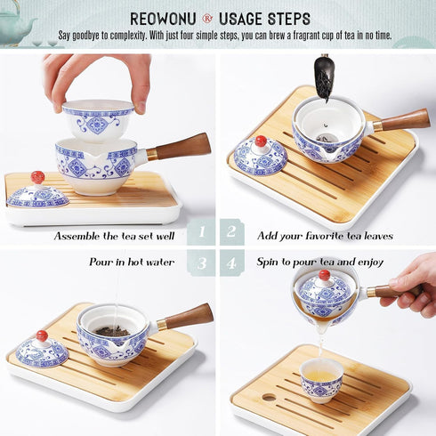 Set set, Set 360 Set (4cups-cat) Chinese Tea Gongfu Tea Portable Teapot with Rotation Tea maker and Infuser,Kung Fu Tea