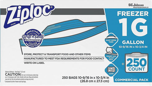 Ziploc 94604 Double-Zipper Freezer Bags - 1gal, 2.7mil, Clear with Label Panel, Case of 250 for Food Storage
