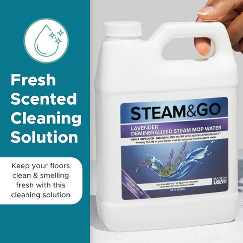 Steam & Go Demineralized Water, 32 oz, Ready-to-Use Lavender Scented Floor Cleaner Liquid for Mop Steamer