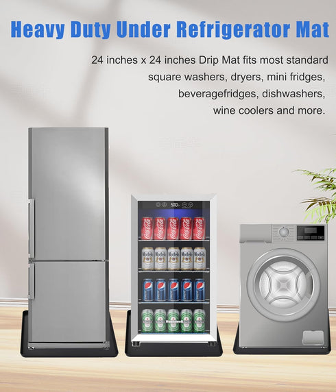 Mini Fridge Mat 24" x 24" with 0.8" Convex Edge, Silicone Floor Protector for Air Conditioner, Prevents Water Leakage