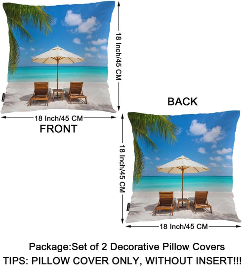 Swono Set 2 18 18 Inch of Decorative Throw Pillow Covers Turquoise Sea, Tropical Ocean Beach Chair Palms Farmhouse