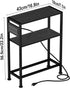 Small Narrow Side Table with Charging Station, Skinny End Table for Small Spaces, Slim Nightstand with Outlets, Sofa