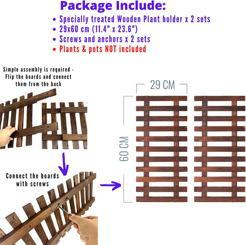 2 Pack 23.6" (60cm) ShopLaLa Wall Planter - Wooden Hanging Planter for Indoor Plants Wall Mount Plant Stand Ladder