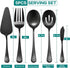 LIANYU 5-Piece Matte Black Serving Utensils Set, Stainless Steel Serving Set with Spoon, Fork, Flatware for Buffet