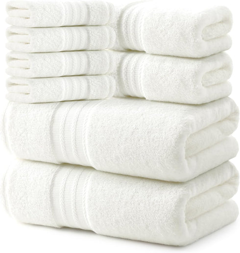 REDKISS 8 Piece Off White Towels Set - 100% Cotton Towels Set