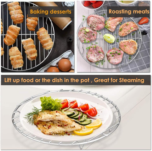 P&P CHEF Round Cooking Rack, 3 Pcs Stainless Steel Baking Cooling Steaming Grilling Rack for Air Fryer and Oven (7.5 +