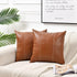 Fancy Homi 18x18 Inch 45x45 cm, Hand Stitched Brown Faux Leather Decorative Throw Pillow Covers for Living Room Couch