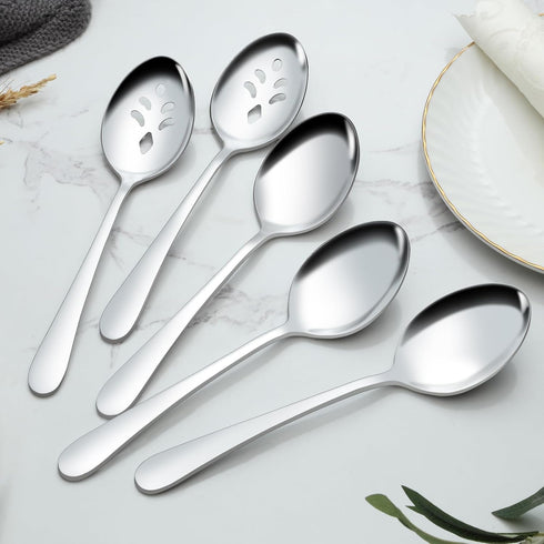 BEWOS 12-Piece Serving Spoons Set, 6 Serving and 6 Slotted Spoons, Stainless Steel